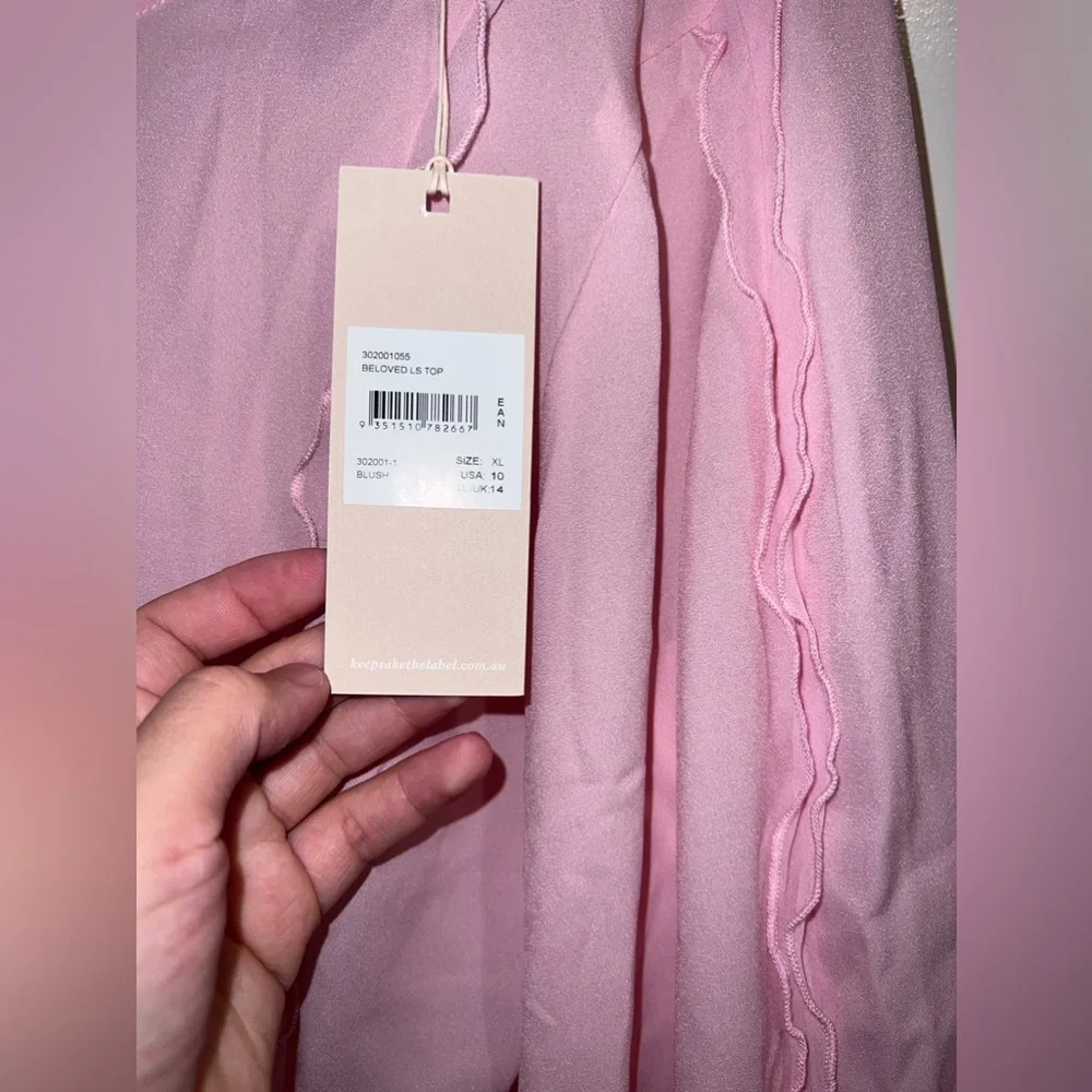 NWT - Free People - Keepsake the Label - Pink Beloved Long Sleeve Frill Top - L - Picture 3 of 4